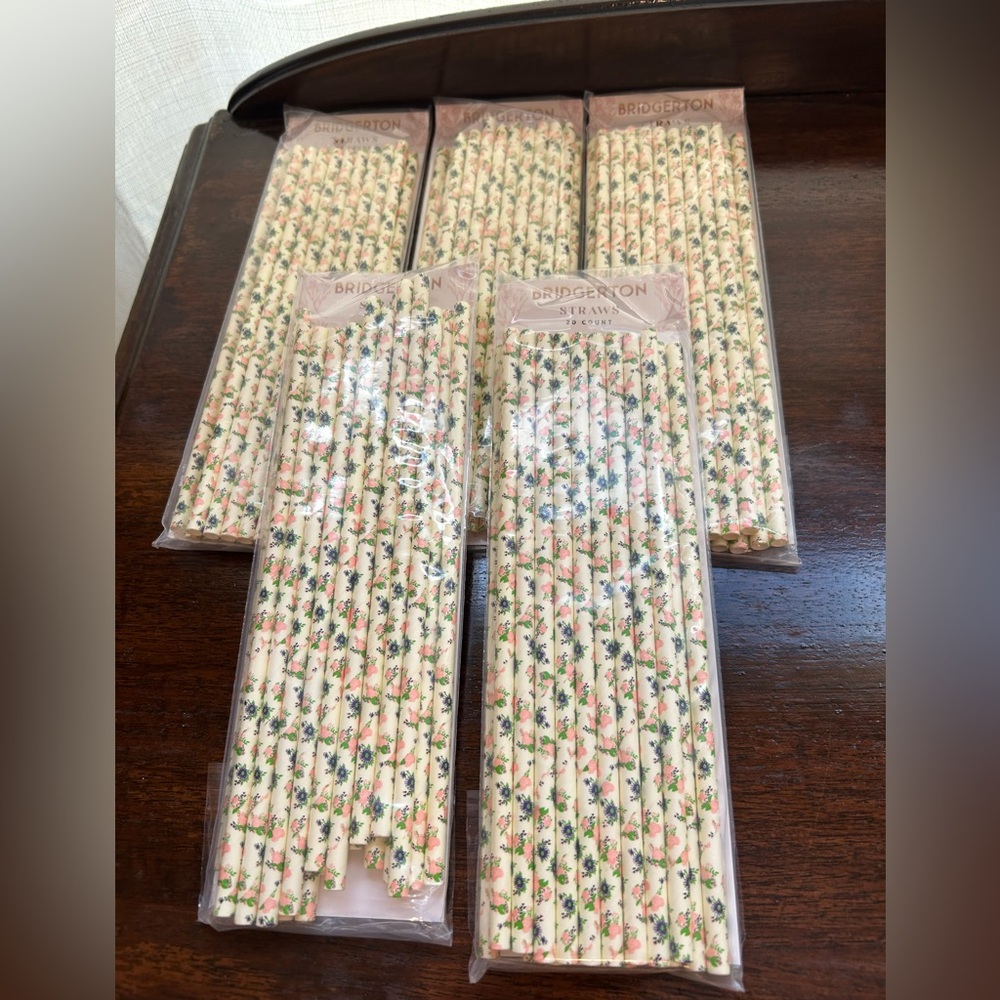 Bridgerton Floral Paper Straws 5 Packages of 20 Straws 100 Total Straws